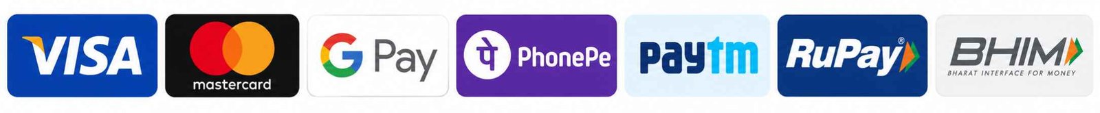Available Payment Methods: Visa, Mastercard, Google Pay, PhonePe, Paytm, RuPay and BHIM